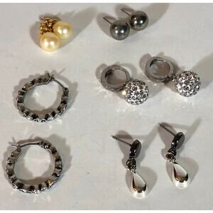 Lot of Earrings Pearls Clips Silver Drop Pierced Variety Five 5 Pairs